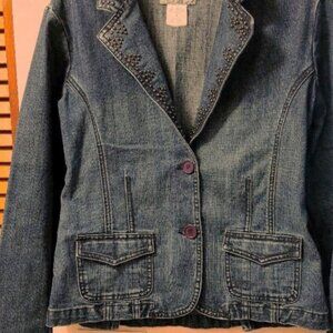 Vintage Lena Jeans Studded Grunge Punk Dazzled Jean Jacket Pockets Split Cuff M.